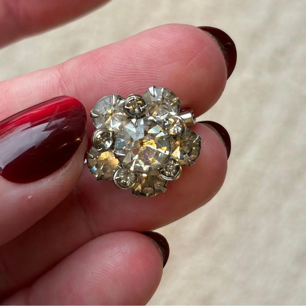 Vintage Silver Crystal Flower Brooch
